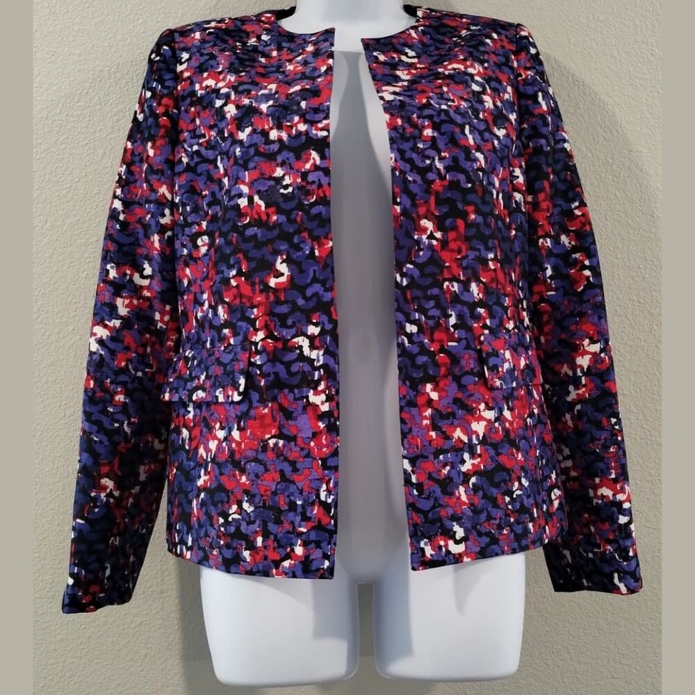 Evan Picone Womens Blazer Size 6 Red Blue Multicolored Long Sleeve Jacket